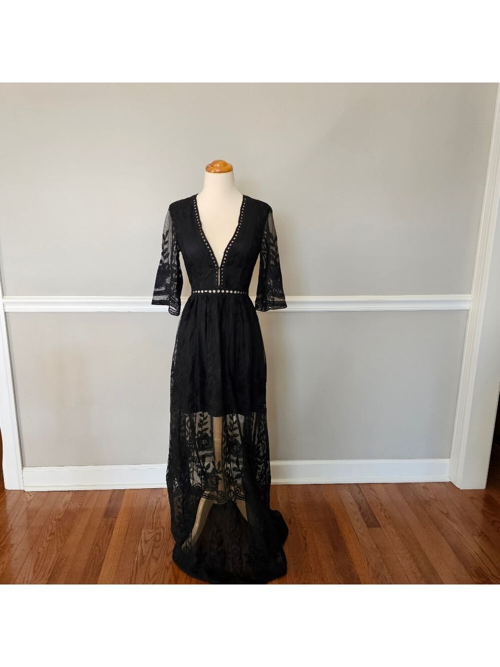 Southern Fried Chics Black Lace Boho Maxi Dress NWT Small